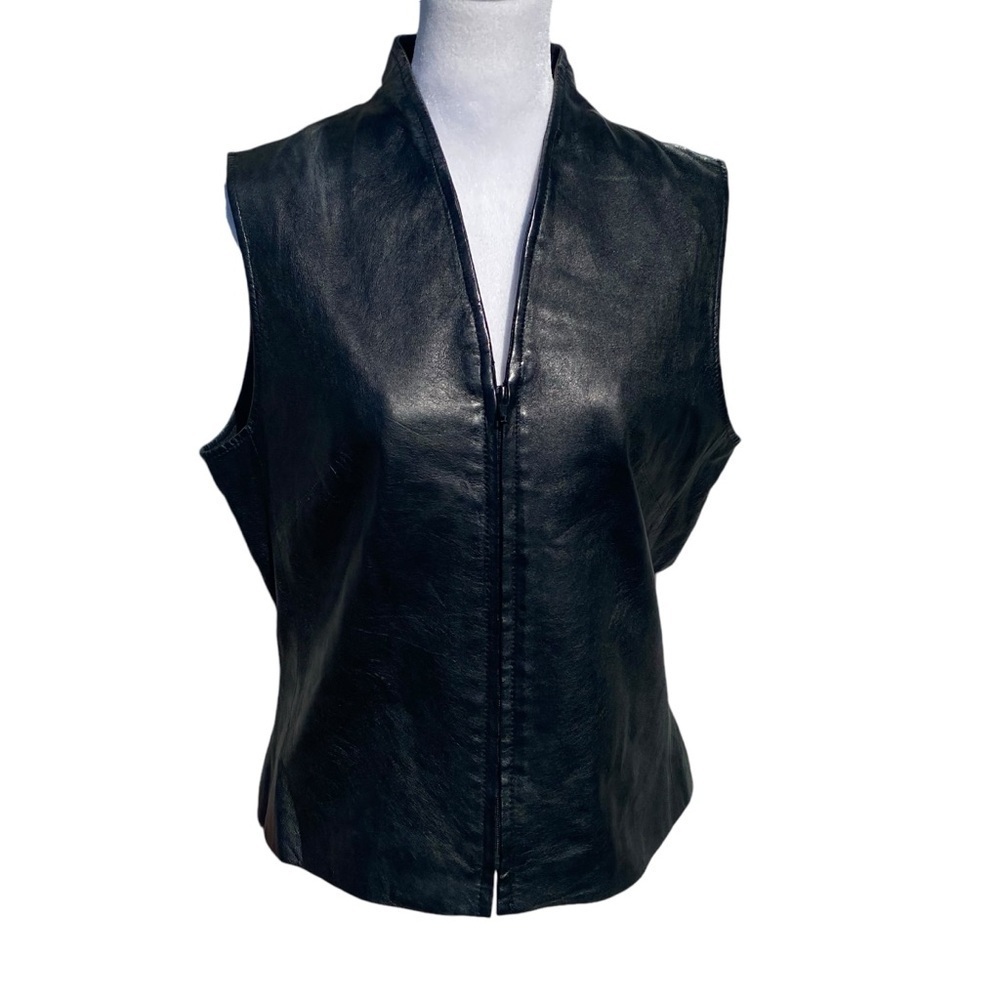 Mix‎ It Ladies Leather Vest Black Lined Zip Up